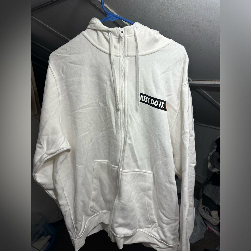 White Nike “Just Do It” zip up hoodie size XXL